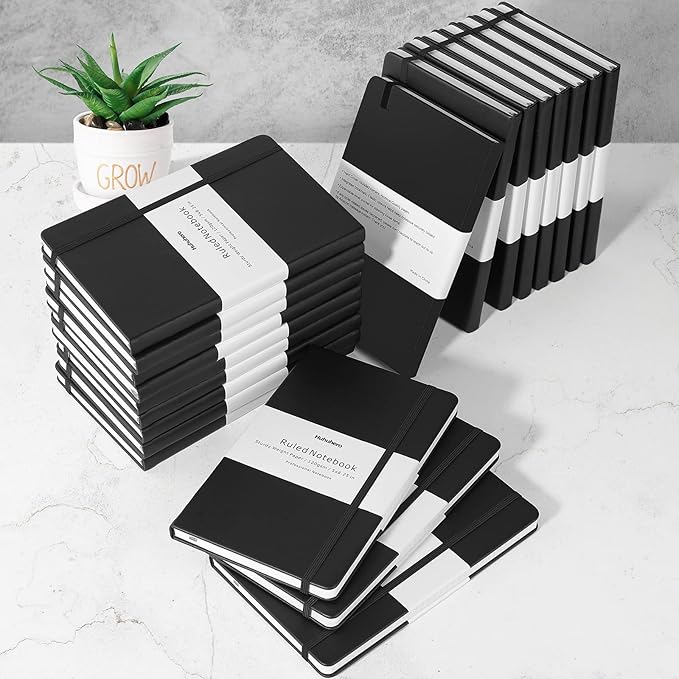 Huhuhero Lined Journal Notebook, 20 Pack Hardcover College Ruled Notebooks for Work School Note Taking, 120 Gsm Thick Paper Journals for Writing, Office School Supplies, 5"×8.25", Black - Bloomnest
