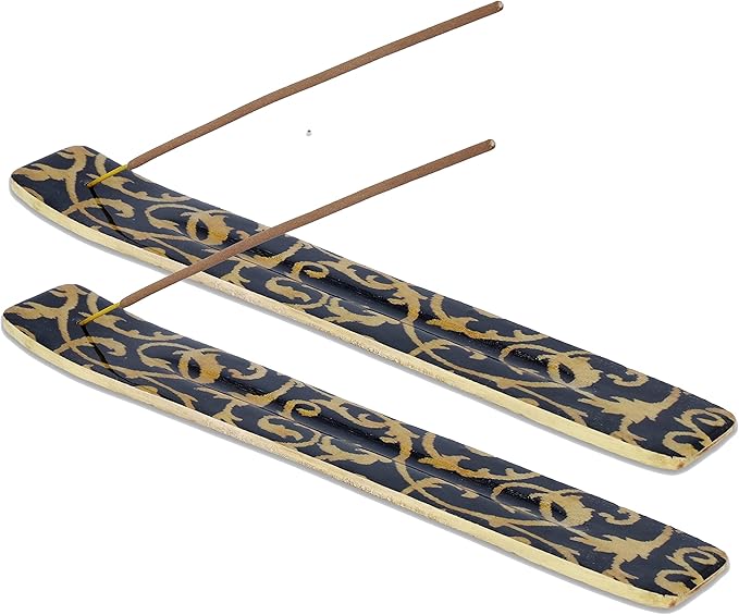 Bless-International Traditional-Handmade-Burner Wooden-Incense-Stick-Holder Ash-Catcher-Stand for-Aromatherapy-Meditation-Yoga (Beautiful Mind) 10 Inches, Pack of 2 - Bloomnest