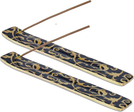 Bless-International Traditional-Handmade-Burner Wooden-Incense-Stick-Holder Ash-Catcher-Stand for-Aromatherapy-Meditation-Yoga (Beautiful Mind) 10 Inches, Pack of 2 - Bloomnest