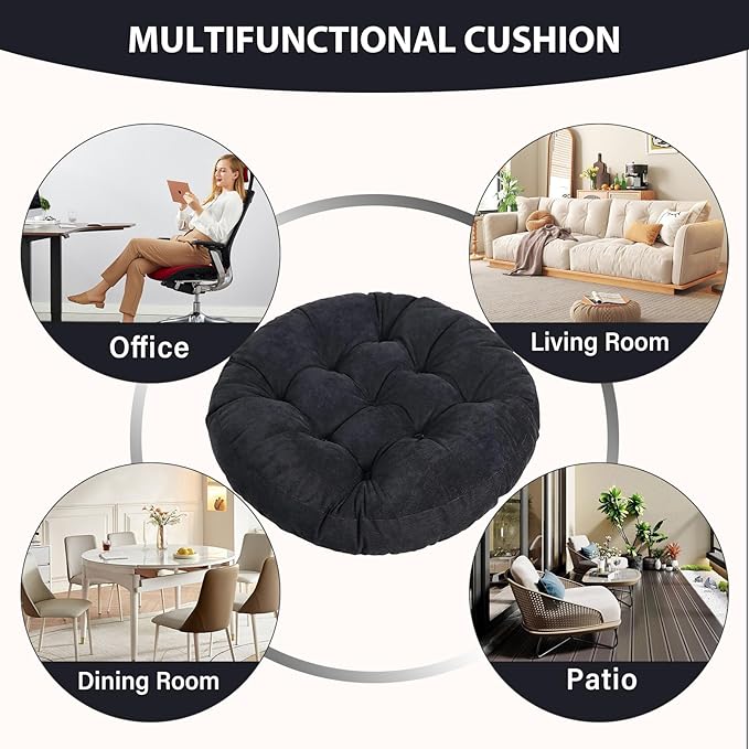 Tiita Floor Pillows Cushions Round Chair Cushion Outdoor Seat Pads for Sitting Meditation Yoga Living Room Sofa Balcony 22x22 Inch, Black