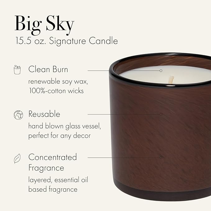 LAFCO New York Signature Candle, Big Sky - 15.5 oz - 90-Hour Burn Time - Reusable, Hand Blown Glass Vessel - Made in The USA - Bloomnest