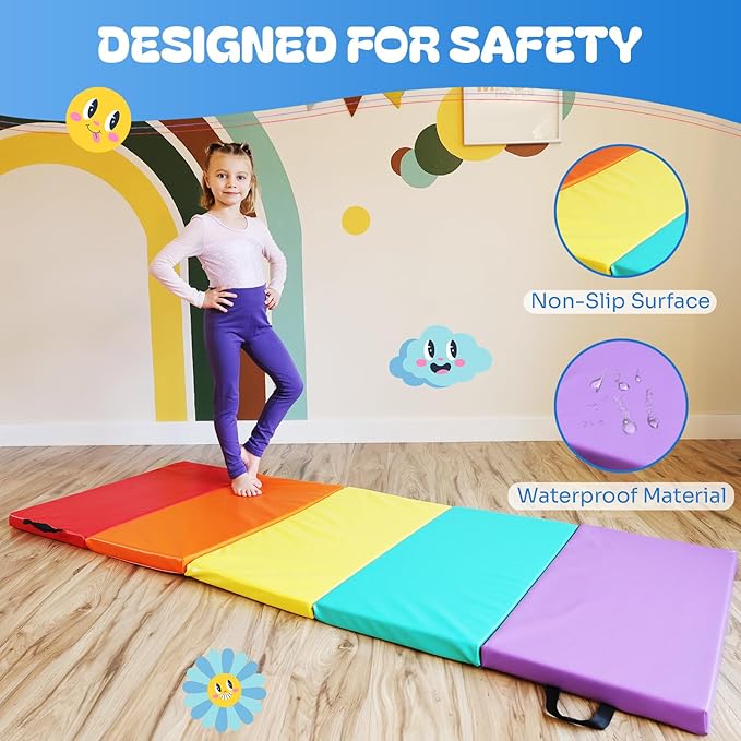 New Bounce Tumbling Mat for Kids - Gymnastics Mat - Folding Exercise Tumble Mat for Home Gyms - Bloomnest