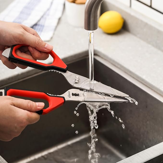 LIVINGO Kitchen Scissors Set All Purpose - Heavy Duty Stainless Steel Come Apart Food Shears for Cutting Meat, Vegetables, Dishwasher safe, 2 Pack, Red Black Multi-Function Handles - Bloomnest