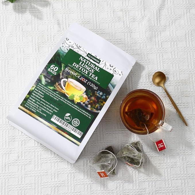 Premium 60 Natural Herbal Blend Tea Bags, Made with 6 Natural Herbs, Mullein Leaves, Elderberry, Thyme, Rooibos, Ginseng Root, Ginger Root, for Respiratory Support & Lung Health & Cleanse Mucus & Wellness & Detox. - Bloomnest