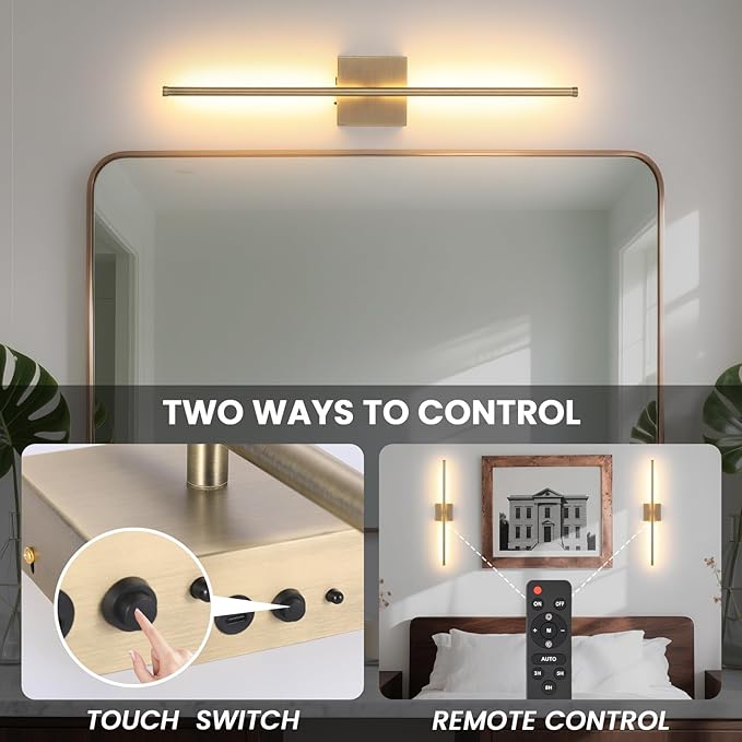 Battery Operated Wall Sconces set of 2, 11000mAh Rechargeable Brushed Bronze Wireless Wall Lights, 350°Rotate Dimmable Wall Lamp with Remote, 3 Color Temperatures, for Bedroom, Living Room, Hallway - Bloomnest