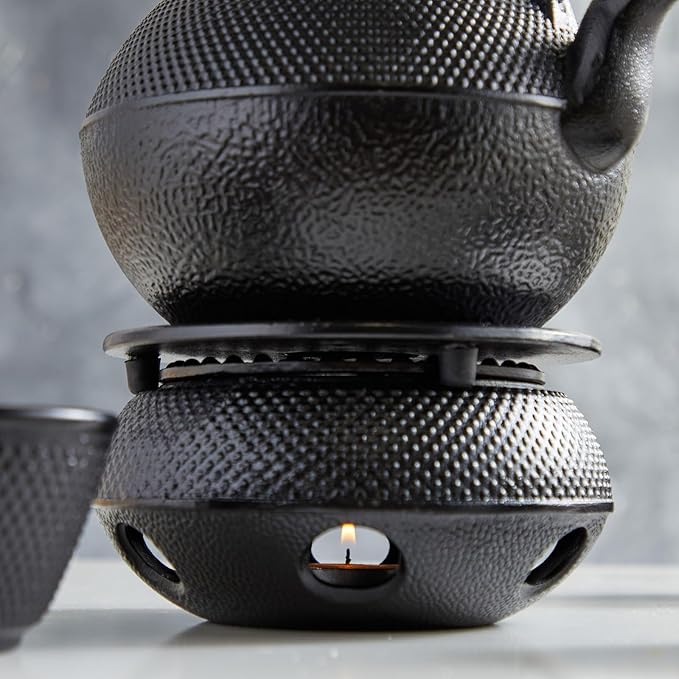Juvale Tea Kettle Stovetop Japanese Cast Iron Tetsubin - 40 oz, Black - Cast Iron Tea Set & Teapot with Loose Leaf Infuser, Warmer & 4 Cups, Trivet - Bloomnest