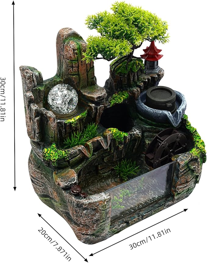 Indoor Rockery Fountain Goldfish Waterfall Feng Shui Desktop Water Fountain Decoration, Perfect for Office, Home, Bedroom Desk