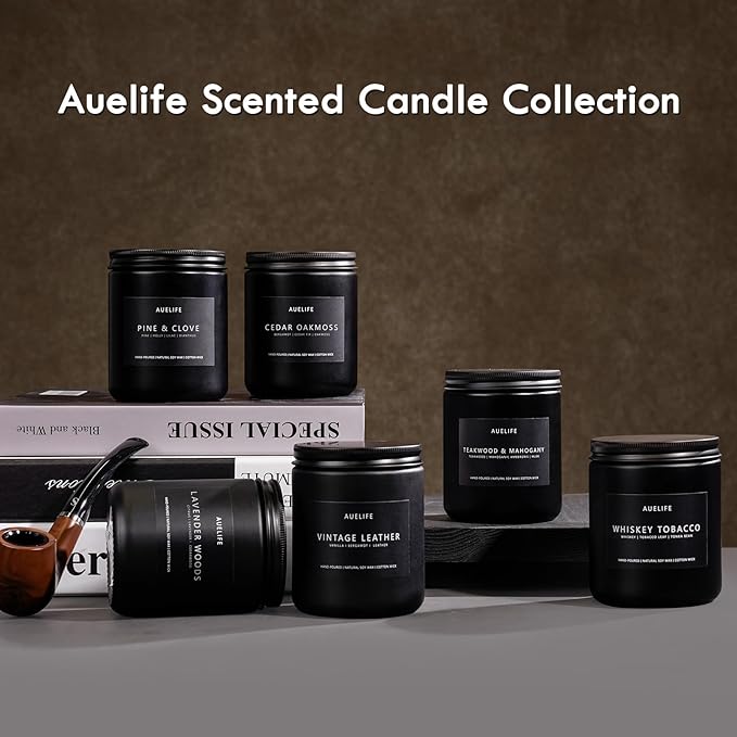 Vintage Leather Candle | Men Candles, Soy Candle for Home Scented - Man Scented Candles for Home, Men Gifts for Him - 7oz Black Jar Gifts for Friends - Bloomnest