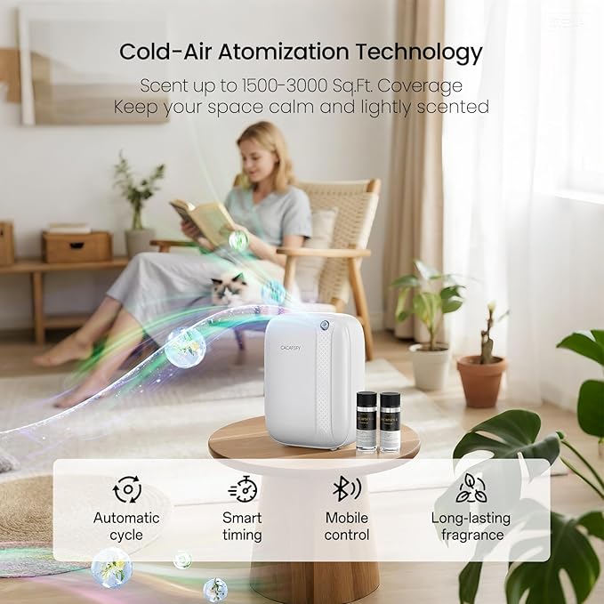 Waterless Essential Oil Diffuser,(2 * 50ml Fragrances Included) 3000 Sq.Ft Coverage 400 ml Large Capacity Hotel Scent Diffuser,Cold Air Tech, App & Button Control,Scent Diffusers for Home Large Room - Bloomnest