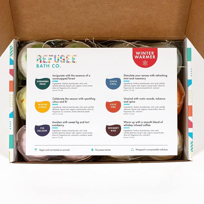 Variety Pack Bath Bombs, Winter Warmer Set, 2.5 oz, Support Refugee Employment in The USA - Bloomnest