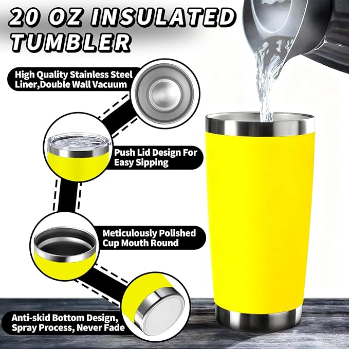 1 Pack 20oz Stainless Steel Tumbler with Lid, Leakproof Double Wall Travel Mug for Hot/Cold Drinks, Home Office Outdoor Party Use, Durable Powder Coated Insulated Cup/Yellow - Bloomnest
