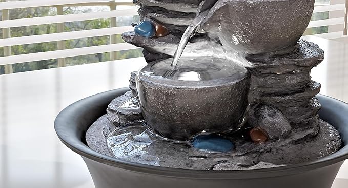 10.6inch Tabletop Fountain, Indoor Waterfall Fountains with LED Light, Realistic Rock Design for Soothing Ambiance in Bedrooms, Living Rooms, Offices, or Meditation Spaces - Bloomnest