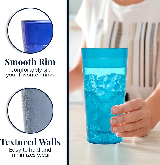 Party Outlaw Clear Plastic Cup Tumblers 6 Pc 20oz Lightweight, Heavy Duty Stackable Cafe Style Plastic Glasses. Reusable & Dishwasher Safe Ice Tea & Water Cups - Bloomnest