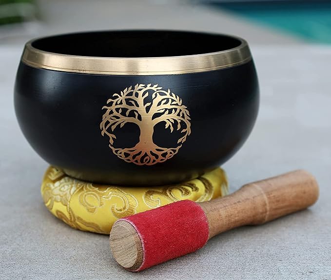 Tibetan Tree Of Life Singing Bowl Mallet Cushion Set ~ For Meditation, Yoga, Spiritual Healing and Mindfulness ~ Extra Large Black - Bloomnest