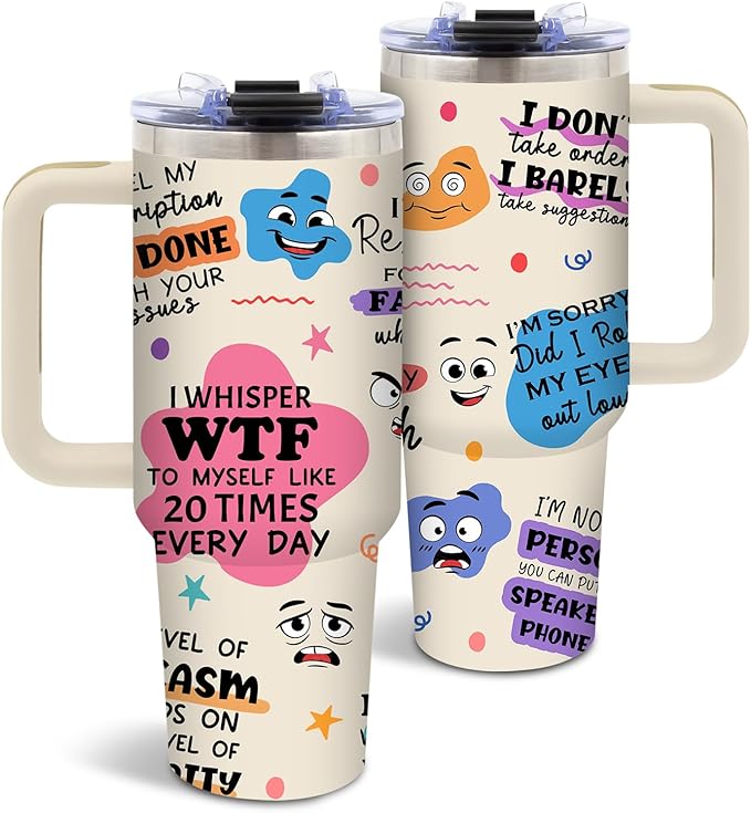 DUUV Mental Health Gifts for Women Men, 40 Oz Funny Tumbler with Handle and Lid, Funny Saying Cup for Work Office Coworkers, Encouragement Gifts for Birthday Christmas, 1PCS - Bloomnest