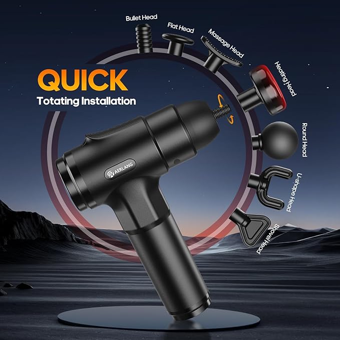 AERLANG Massage Gun with Heat Deep Tissue Back Massager Neck Massager for Pain Relief,Muscle Percussion Massage Gun, Birthday Gifts for Men Women Dad him Handheld Message Gun with 7Heads&Silent - Bloomnest