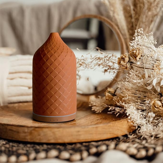 Essential Oil Diffuser for Home, Ceramic Aromatherapy Diffuser for Essential Oils, 120ml Oil Diffuser with Waterless Auto-Off and 7 LED Lights for Large Room Yoga Spa (Terracotta) - Bloomnest