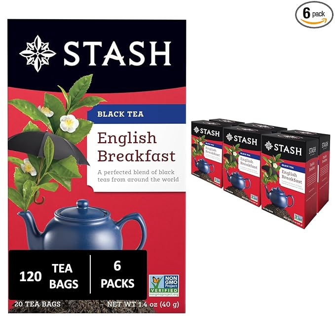 Stash Tea English Breakfast Black Tea - Caffeinated, Non-GMO Project Verified Premium Tea with No Artificial Ingredients, 20 Count (Pack of 6) - 120 Bags Total - Bloomnest