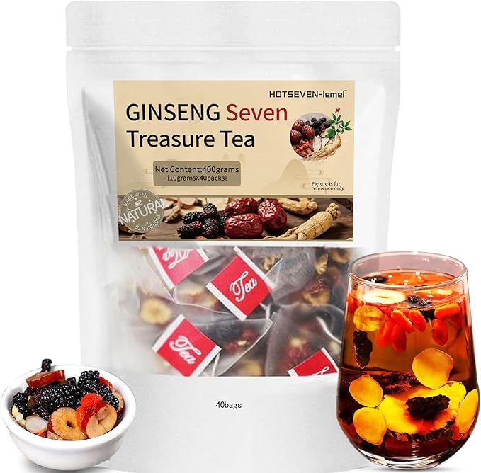 Ginseng Seven Treasure Herbal Tea, Organic Kidney Detox & Cleanse Blend for Women & Men, 7 Natural Ingredients Herbal Formula, 40 Bags, 1 Pack - Bloomnest