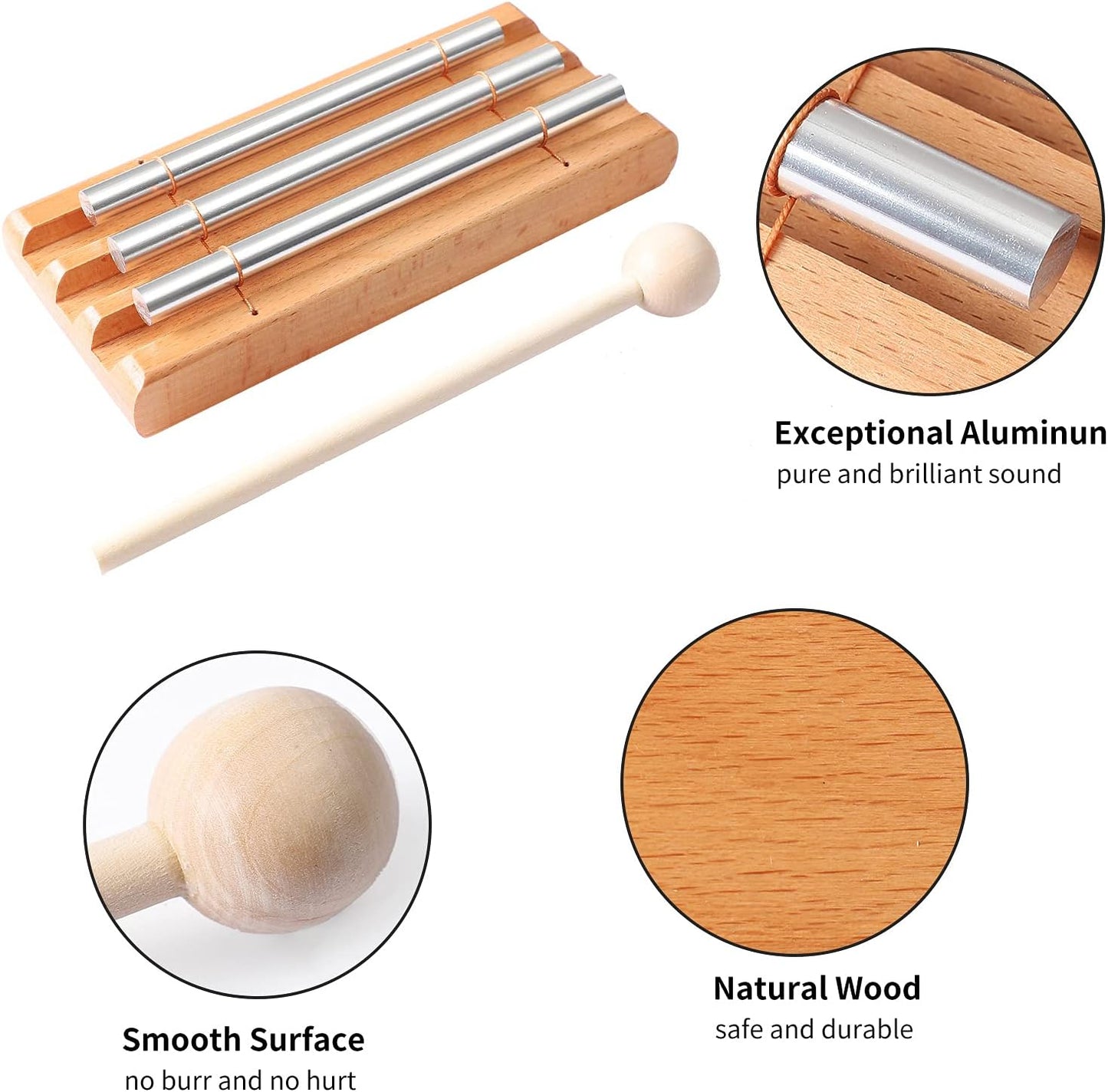 Energy Chimes Percussion Hand Bells: Trio 3 Tone Chime Music Instrument with Mallet for Yoga Meditation Sound Healing Teachers' Classroom Tools