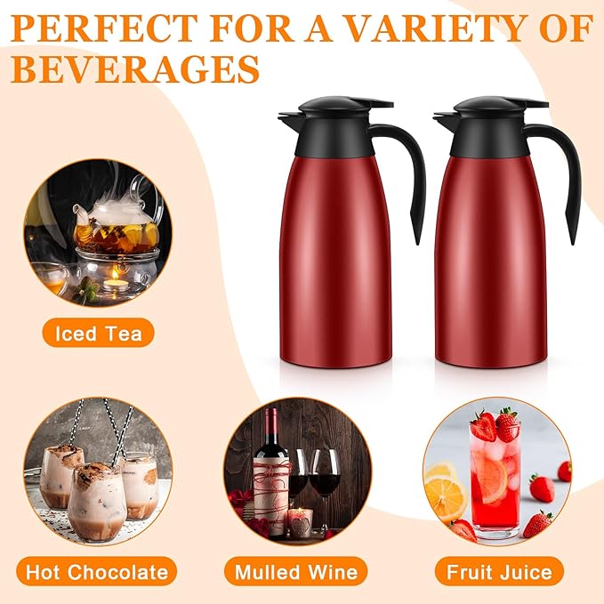 Norme 2 Pcs Thermal Coffee Carafe Insulated Stainless Steel Coffee Carafe for Hot Liquid Vacuum Thermal Pot Creamer Pitcher Dispenser with Brushes Keeping Hot Water Milk(Wine Red) - Bloomnest