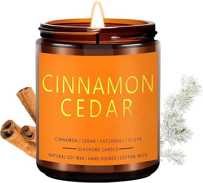 Fall Candles, Cinnamon & Cedar Scented Soy Candles, Autumn/Holiday/Halloween/Birthday/Christmas Gifts for Women & Men, 50-Hours Burning Time (7Oz) - Bloomnest