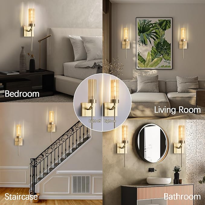 Battery Operated Wall Sconces Set of Two with Remote, Gold Rechargeable Wireless Wall Lights, Sconces Wall Decor Set of 2, Dimmable 2700K Battery Powered Sconce for Bedroom Living Room Hallway - Bloomnest