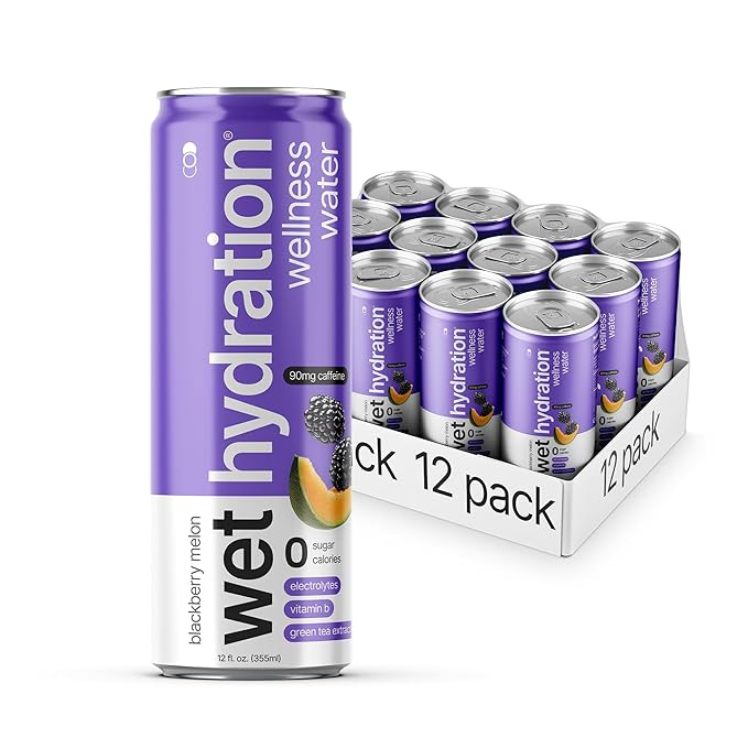 Wet Hydration | Functional Wellness Water, Non-Carbonated - Blackberry Melon (12 Ounce Cans, Pack of 12) - Flavored Water, Hydration Drink, No Sugar, No Artificial Ingredients, Zero Calories (Packaging May Vary) - Bloomnest