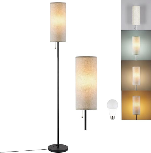 Floor Lamp for Living Room, Modern Standing Lamps with Lampshade, Minimalist Tall Lamp with Chain Switch for Living Room, LED Bulb Included (Beige Shade) - Bloomnest