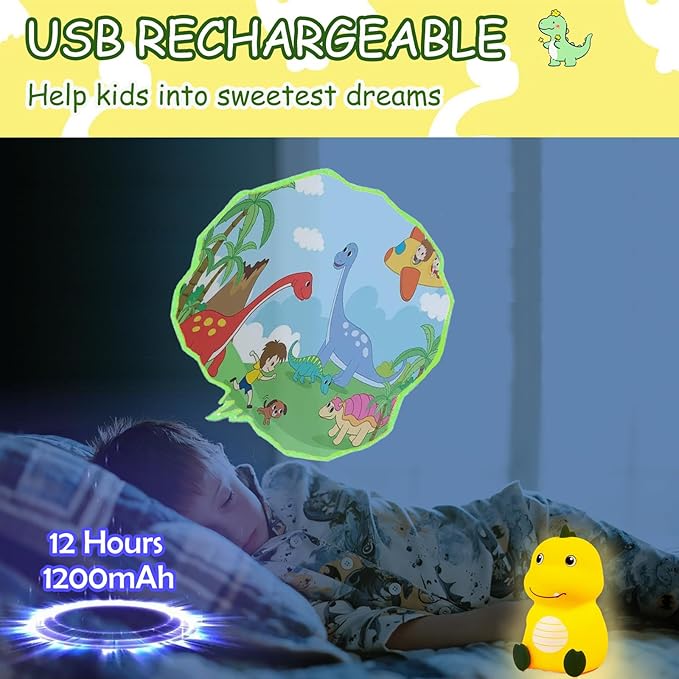 Night Light for Kids Cute Dinosaur Night Light,16 Colors Silicone Dimmable Baby Night Lights for Nursery, Rechargeable Nightlight for Kids Room,Gifts Stuff for Boys Girls Baby,Toddler Decor - Bloomnest
