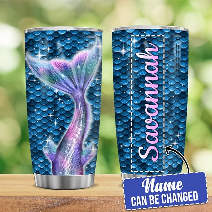 winorax Personalized Mermaid Tumbler Mermaids Tail Pattern Design Tumblers Stainless Steel 20oz 30oz Travel Cups Unique Gifts for Women Girls Kids Birthday Christmas Xmas Presents Idea - Bloomnest
