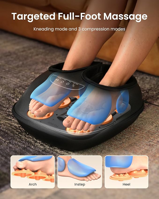 RENPHO Foot Massager Machine with Heat, 3 Air Compression Modes & Levels, Full-Foot Kneading Shiatsu Foot Massage for Plantar Fasciitis & Neuropathy, for Women & Men Size up to 13
