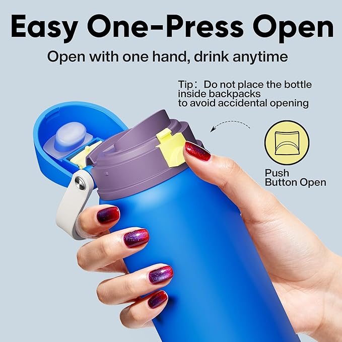 Insulated Water Bottle with Straw - Encool Stainless Steel Water Bottle with Push Button Lid, Leak-Proof & BPA-Free, Keeps Cold for 24 Hours for Sports, Travel, Gym (40 oz, Sapphire) ENCOOL