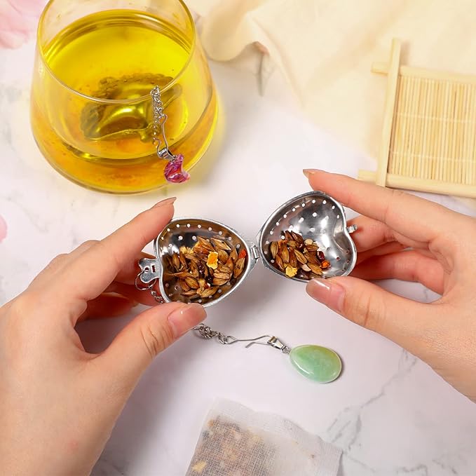 Cunhill 4 Sets Loose Tea Infusers Stainless Steel Teaballs Cute Tea Strainers Steeper Filters with Crystal Stone Pendants and Drip Tray Teacups Accessories(Cute Style) - Bloomnest