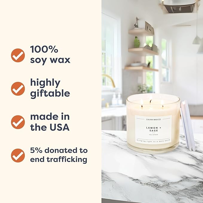 Calyan Wax Co. Mahogany & Cashmere 3 Wick Scented Candle - 43 Hour Burn - Luxury 3 Wick Soy Candles - Non Toxic Soy Wax Candles - Long Lasting Large Glass Jar Candle for Home - 14.9oz - Bloomnest