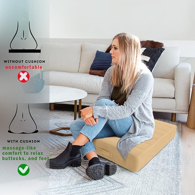 MeMoreCool Square Floor Pillow Seating for Adults Kids, Large Meditation Cushion Floor Pillow with Thick Foam & Soft Tufted Cover, Washable Big Pillow Seat Floor Cushion for Sitting Yoga 24" Khaki