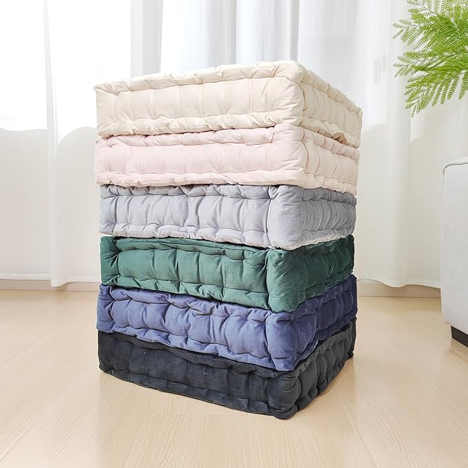 Square Floor Pillows, Large Floor Cushion for Adults Kids, Meditation Floor Pillow Seating Cushion with Shredded Memory Foam and Silk Wadding, 20"x20"x5" Navy 2 Count - Bloomnest