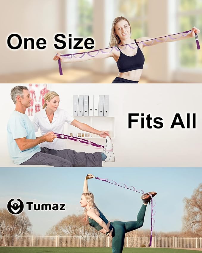 Tumaz Stretching Strap - 10 Loops & Non-Elastic Yoga Strap - The Perfect Home Workout Stretch Strap for Physical Therapy, Yoga, Pilates, Flexibility - [Extra Thick, Durable, Soft] - Bloomnest