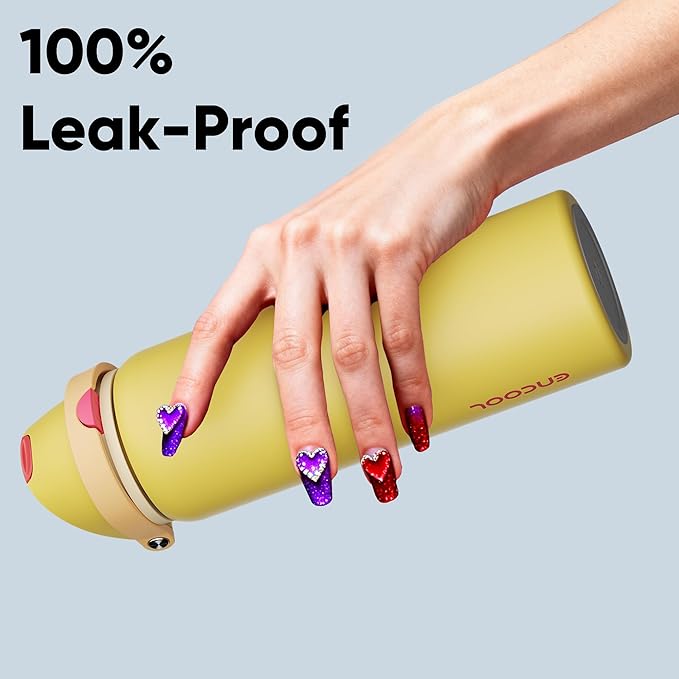 Insulated Water Bottle with Straw - Encool Stainless Steel Water Bottle with Push Button Lid, Leak-Proof & BPA-Free, Keeps Cold for 24 Hours for Sports, Travel, Gym (32 oz, Ginger) ENCOOL