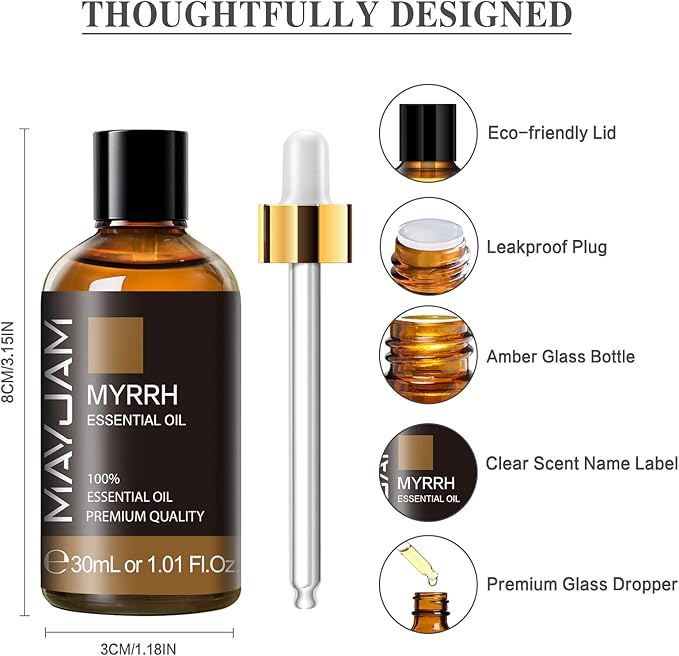Myrrh Essential Oil, MAYJAM 30ML Pure Myrrh Oil for Diffuser, Yoga, Bedroom, Bathroom, Household & Car Use(1.01oz) - Bloomnest