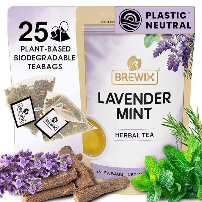 BREWIX, Lavender Mint (25 Pyramid Tea Bags) | Herbal, Caffeine Free, Lavender with Peppermint and Rosemary - Bloomnest