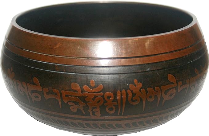 5115 SB 'G' Note Throat Chakra Antique Tibetan Auspicious Symbol Bowl Set ~ Nepal - Bloomnest