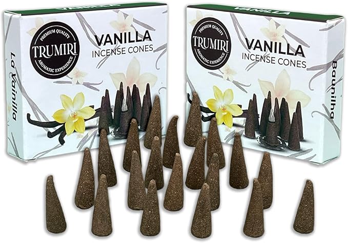 TRUMIRI Vanilla Incense Cones - Total 20 Cone Incense - Dual Pack of 10 Insence Cones - Incense Cones Scented - Cone Incense Scents - Insense Cones - Incent Cone TRUMIRI