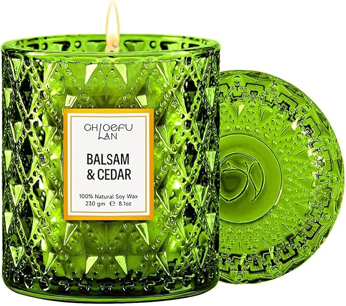 Chloefu LAN Balsam & Cedar Scented Candle Christmas Candles Gift, Christmas Festival Gifts, Large Luxury Scented Soy Jar Candles with up to 55 Hour Long Lasting, Highly Scented, 8.1oz - Bloomnest