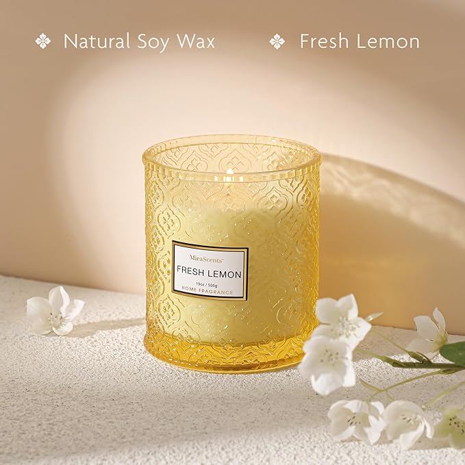Lemon Scented Candles, 19oz Aromatherapy Candles Gifts for Women, Yellow Luxury Large Decorative Candles in Glass, Natural Soy Wax for Home - Bloomnest