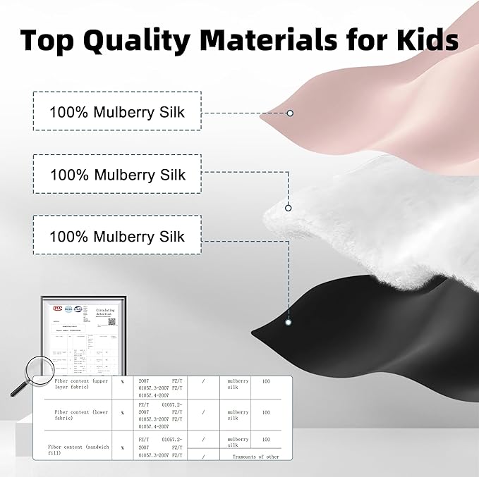 Silk Sleep Eye Mask for Kids, 100% Real Natural Pure Silk Sleeping Masks, Blindfold Sleep Eye Cover with Adjustable Strap, Soft & Lightweight Night Eyeshade for Boys Girls Teens (2 Pack)