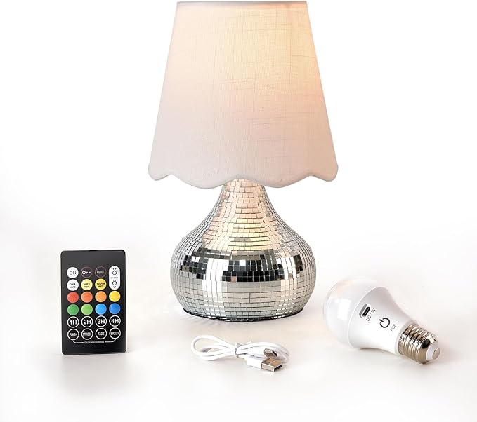 Rechargeable Cordless Small Funky Table Lamp, Battery Operated Remote Control Disco Mini Table Lamps for Bedroom Nightstand, Funky Small Table Lamp for Small Spaces for Kitchen Counter, Bookshelf - Bloomnest