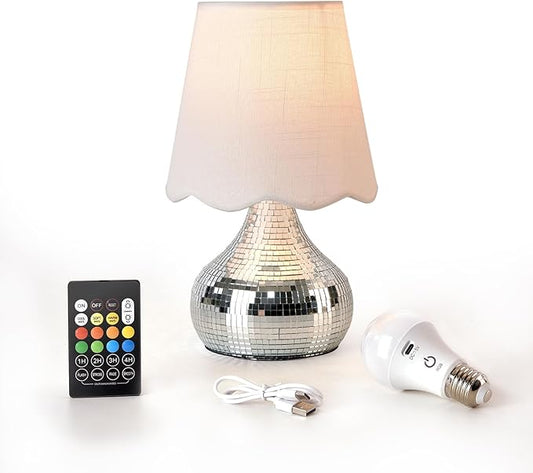 Rechargeable Cordless Small Funky Table Lamp, Battery Operated Remote Control Disco Mini Table Lamps for Bedroom Nightstand, Funky Small Table Lamp for Small Spaces for Kitchen Counter, Bookshelf - Bloomnest
