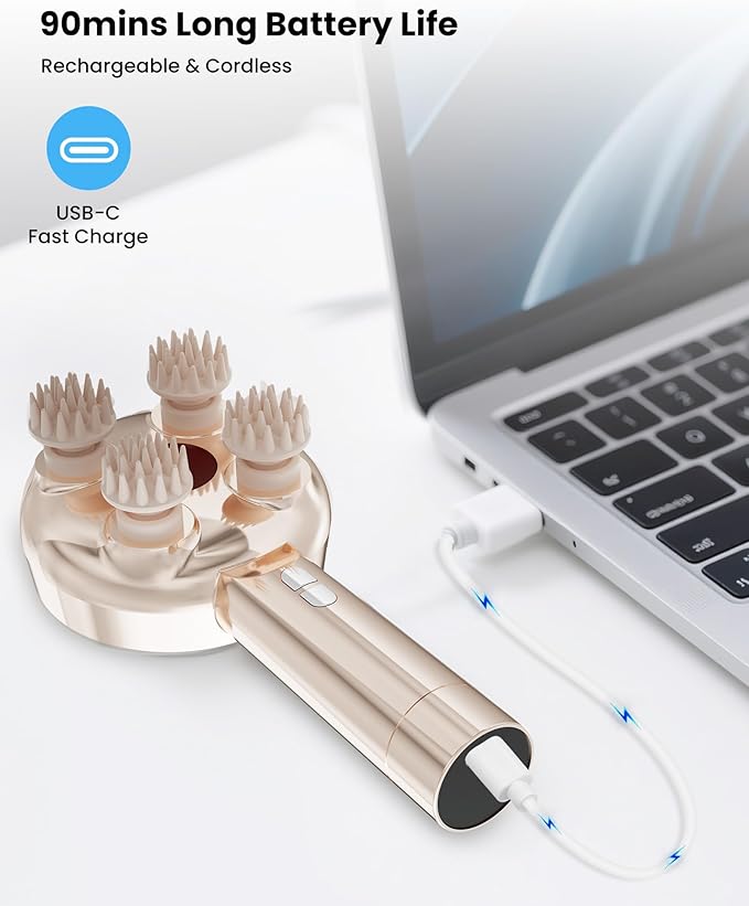 COMFIER Handheld Scalp Massager Hair Growth,Cordless Hair Head Massager with 3 Modes & 8 Silicone Claws,IPX7 Waterproof Body Massager for Stress Relax,Pet Massage,Head Scratcher,Gifts Men,Women(Gold) COMFIER