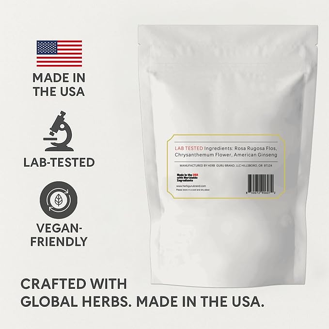 Herb Guru Floral Harmony Ginseng Herbal Blend with Rosa Rugosa and Chrysanthemum Flowers Natural Tea in Convenient Tea Bags | Herbal Infusion for Relaxation Wellness and Daily Balance